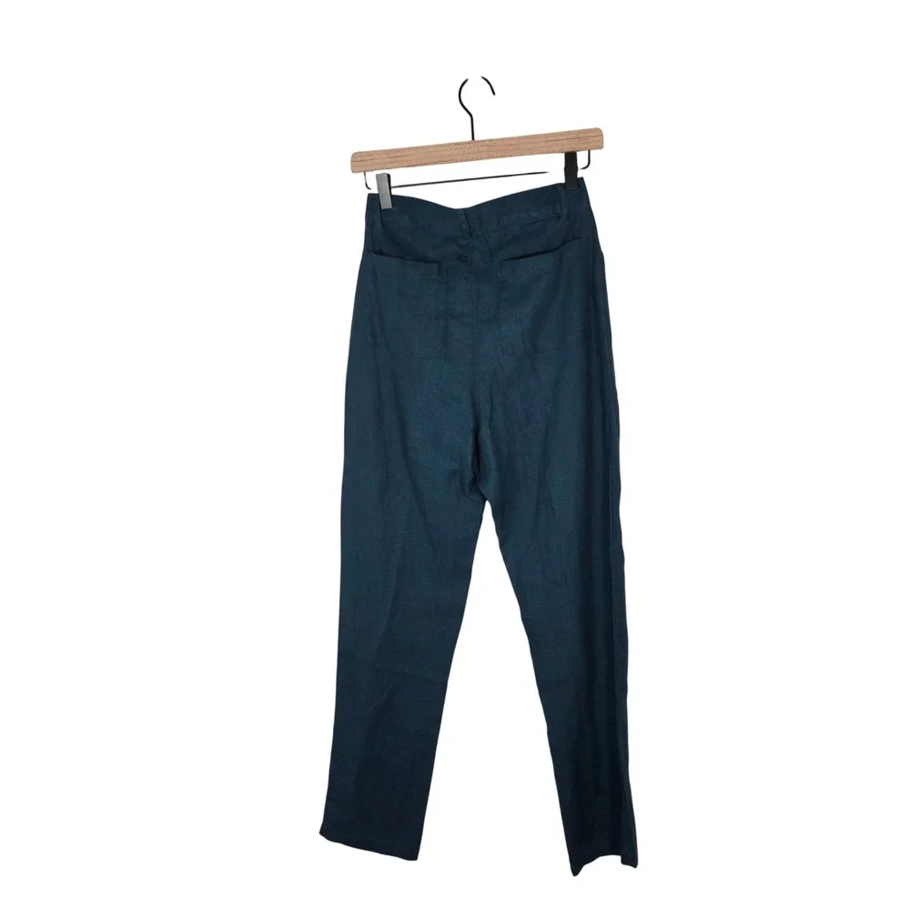 Alex Crane Cham Linen Pants 26 NWT Dusk Blue French Linen Button Fly $178